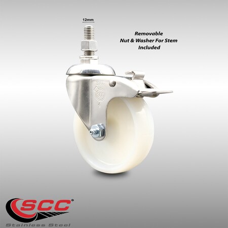 Service Caster 4 Inch 316SS Nylon Swivel 12mm Threaded Stem Caster Total Lock Brake SCC SCC-SS316TSTTL20S414-NYS-M1215